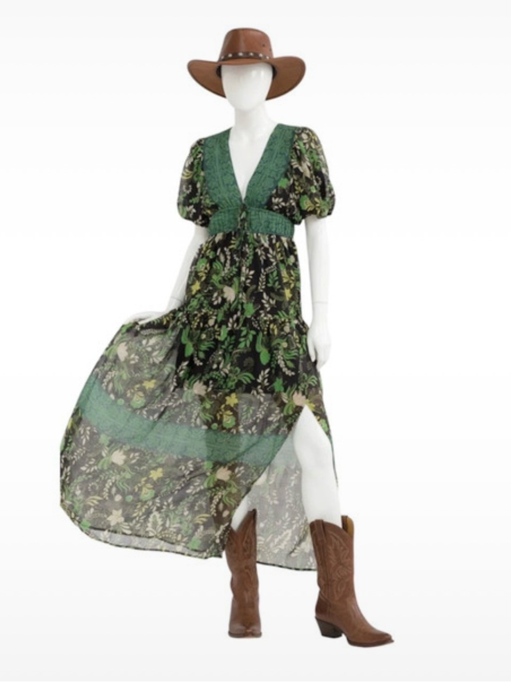 ENTRO sheer overlay print smocked back boho vibes dress S M L